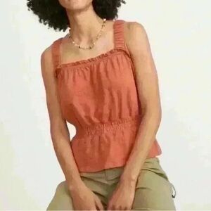 Marine Layer Dylan Smocked Sleeveless Top Baked Clay Medium